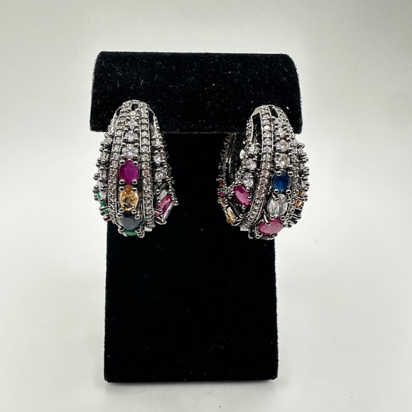 Statement cz rhinestone, possible gemstones in black "silver" earrings! - Picture 15 of 15